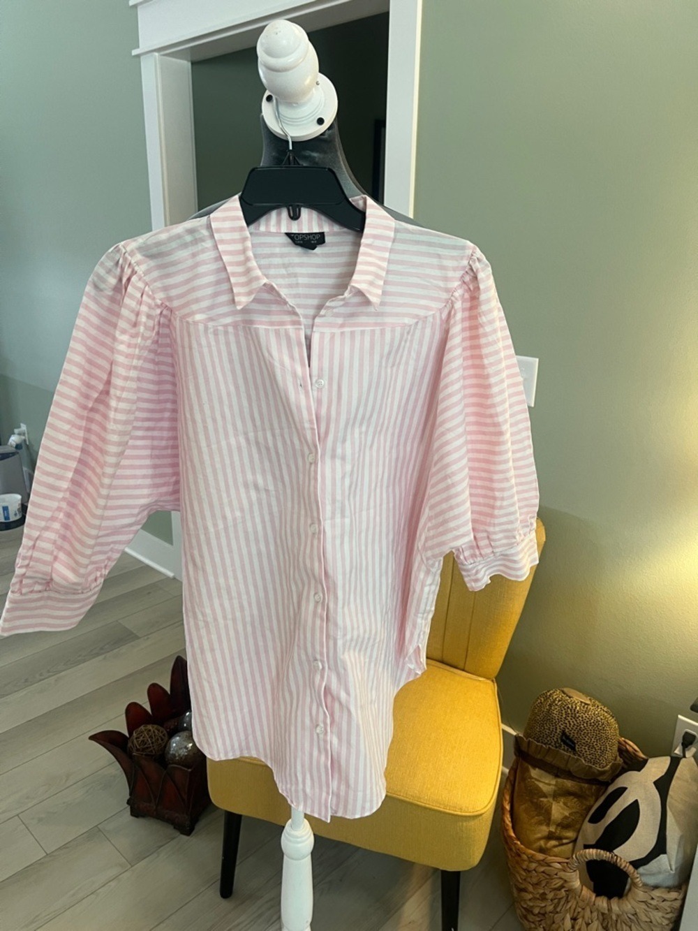 Topshop Pink and White Striped Button-Up Blouse